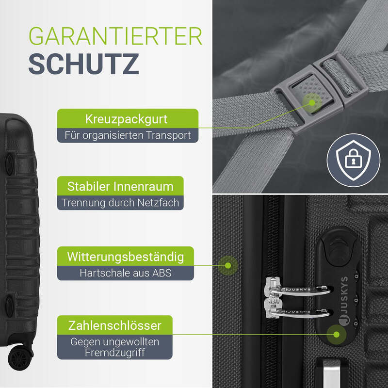 Hartschalen Kofferset Rom 4-teilig ABS-Hartschale 360° Rollen Schwarz 16-28 Zoll - 4260565527640