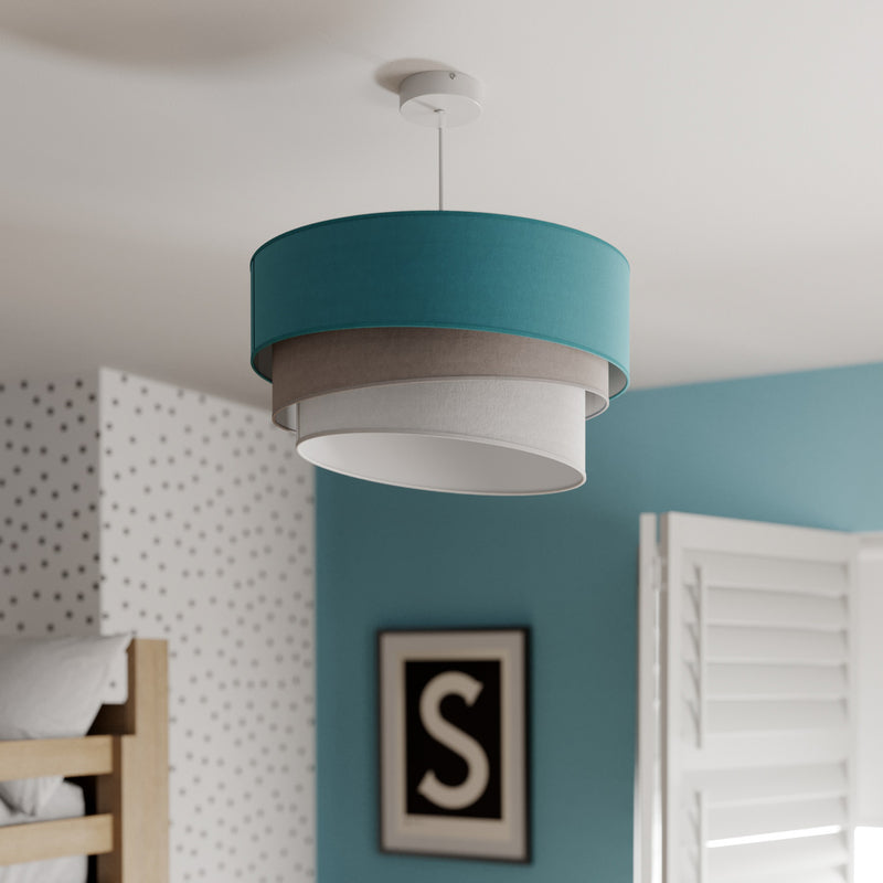 Hängeleuchte Pastell Trio dimmbar Samt türkis grau hellgrau Ø45cm 25cm hoch - 5903689181433
