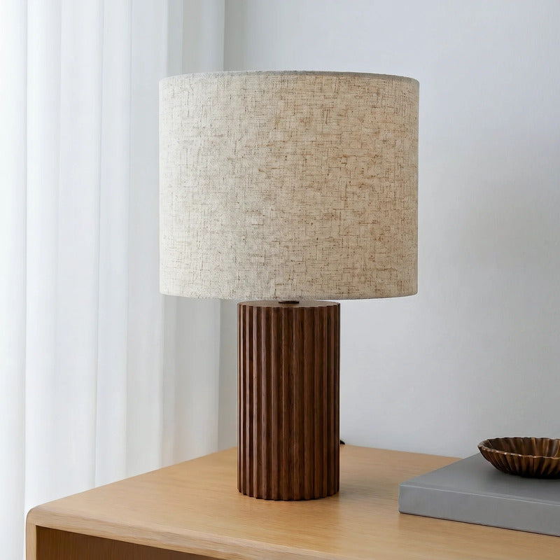 Lindby Tischleuchte Kimiko LED Lampe Leuchte aus Walnussholz beige 38cm hoch - 4255830913754