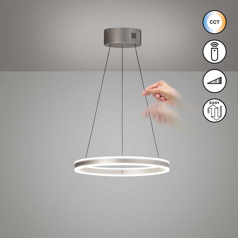 FISCHER & HONSEL Hängelampe Silvio LED Fernbedienung dimmbar nickel Ø50cm CCT - 4003694612036