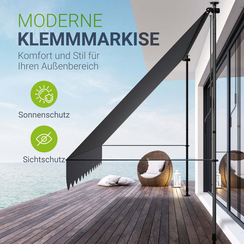 Klemmmarkise Kapstadt Sonnenschutz Handkurbel UV-beständig grau 400x120 cm - 4262437183763