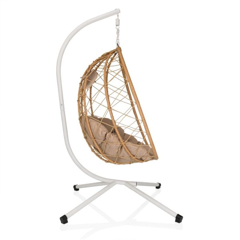 hjh LIVING COCOVA Hängesessel weiß/beige mit Kissen UV-beständig 98x114x188 cm - 4064323107125