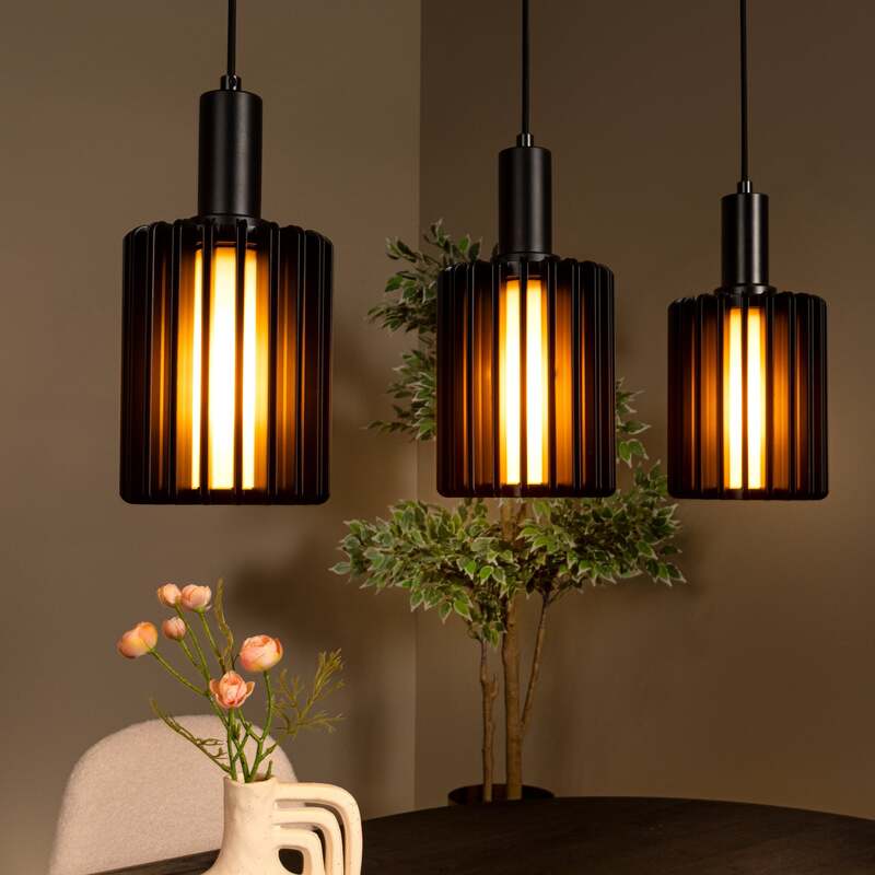 Lucide Pendellampe Hängeleuchte Lambres 5-flg dimmbar schwarz 164cm Glas Metall - 5411212452962