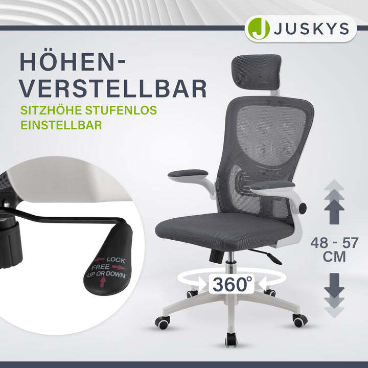 Ergonomischer Bürostuhl Baltimore höhenverstellbar Kopf- und Lendenstütze Grau - 4262437184203