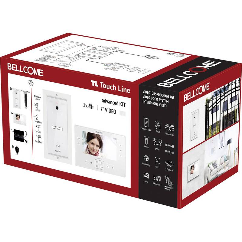 Bellcome 7" Video-Türsprechanlage Kabelgebunden Komplett-Set 8teilig Weiß - 6425859407819