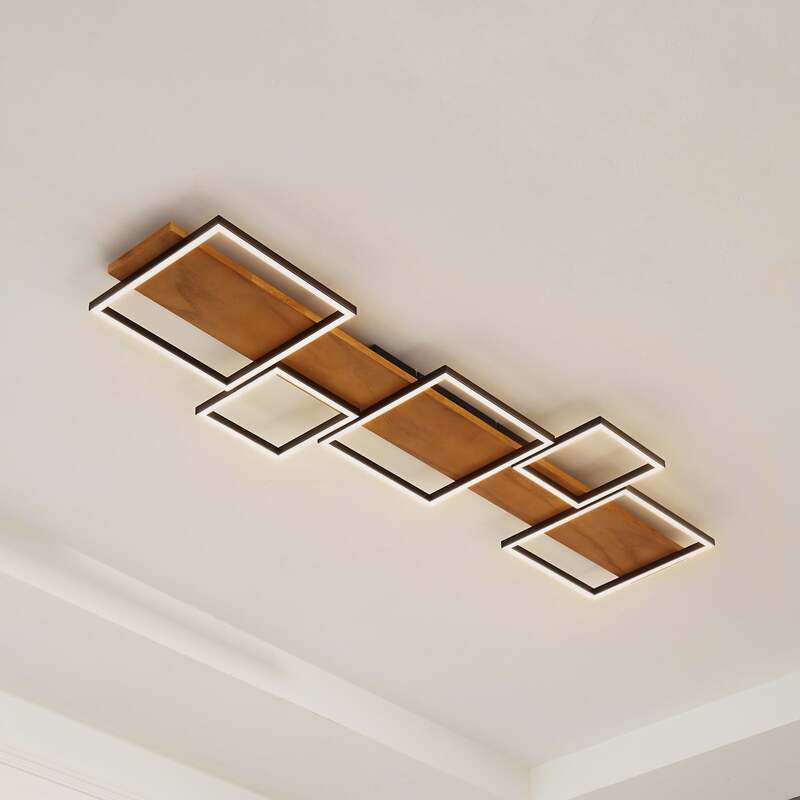 Lindby Deckenlampe Deckenleuchte Galad LED Lampe dimmbar Holz schwarz 140cm - 4251911791631