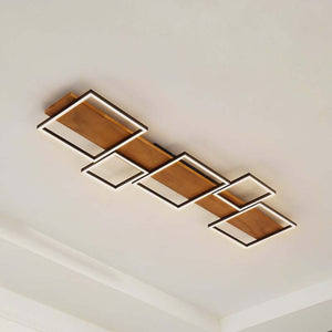 B-Ware Lindby Deckenlampe Deckenleuchte Galad LED Lampe dimmbar Holz schwarz 140cm