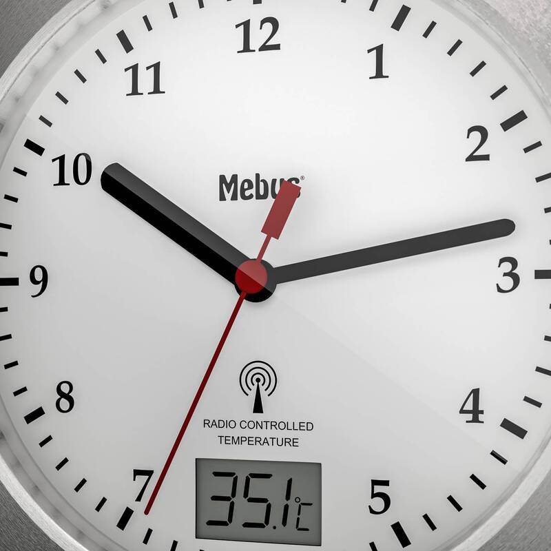 Mebus 41124 Funk Wanduhr 17cm x 6 cm Silber Badezimmer-/Feuchtraum Uhr Küchenuhr - 4007218411242