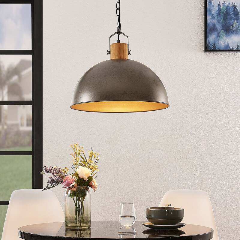 Lindby Hängeleuchte Holgar LED Pendelleuchte Lampe dimmbar grün Ø45cm Holz - 4251096571226