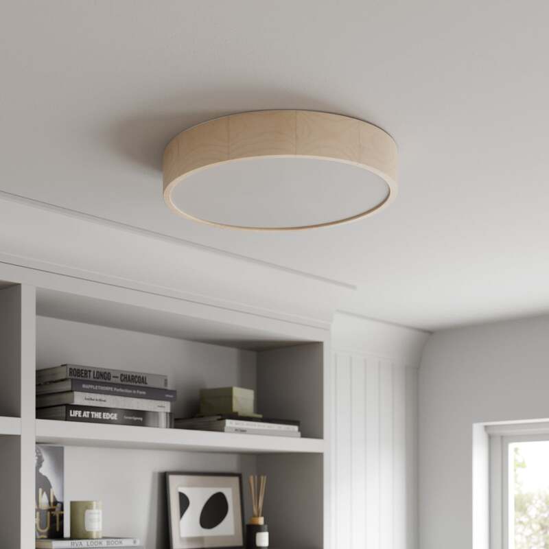 Envostar Deckenlampe Leuchte Kerio LED dimmbar Holz Glas weiß Ø47cm 8cm hoch - 4251911795738