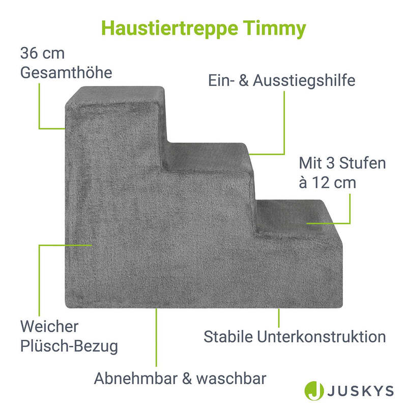 Haustiertreppe Timmy 3 Stufen Treppe für Haustiere weich gepolstert stabil Grau - 4260565527862