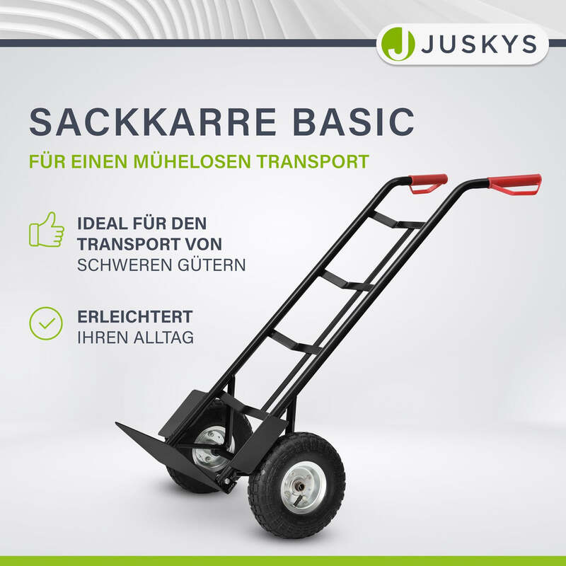 Sackkarre Basic klappbar schwarz mit roten Griffen große Lufträder 100kg 118cm - 4260565522515
