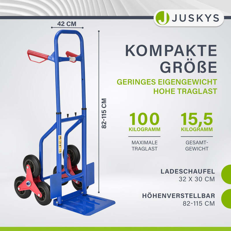 Treppensackkarre Treppenkarre klappbar bis 100 kg Stahl Kunststoff blau rot - 4260565522522