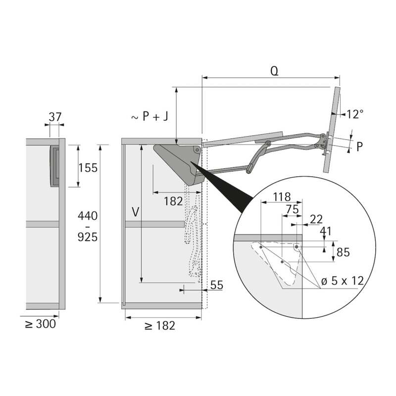 HETTICH Möbel-Hochfaltbeschlag Lift Advanced HF 9079607 Aluminium grau - 4023149008924