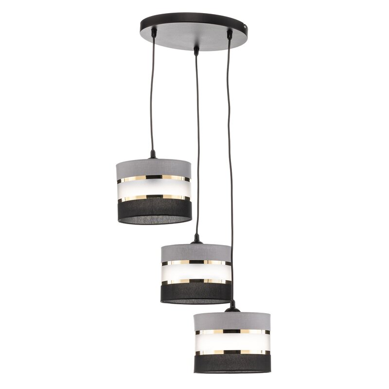 HELAM Pendelleuchte Hängelampe Helen rund grau-schwarz-gold 3-flammig Esszimmer - 5902349228839