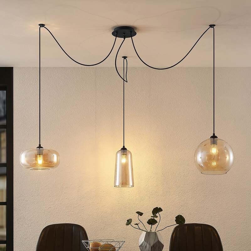 Lucande Pendelleuchte Hängeleuchte Zyli LED dimmbar 3-flammig schwarz amber - 4251911701722