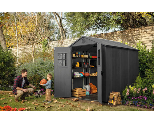 Keter Gartenhaus Gerätehaus Darwin 6x8 granitgrau mit Fußboden und Doppeltür - 4306516025244