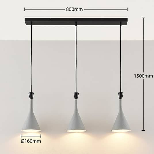 Lindby Hängeleuchte Hängelampe Lampe Leuchte Flynn fürs Esszimmer grau 3-flg. - 4251096546040