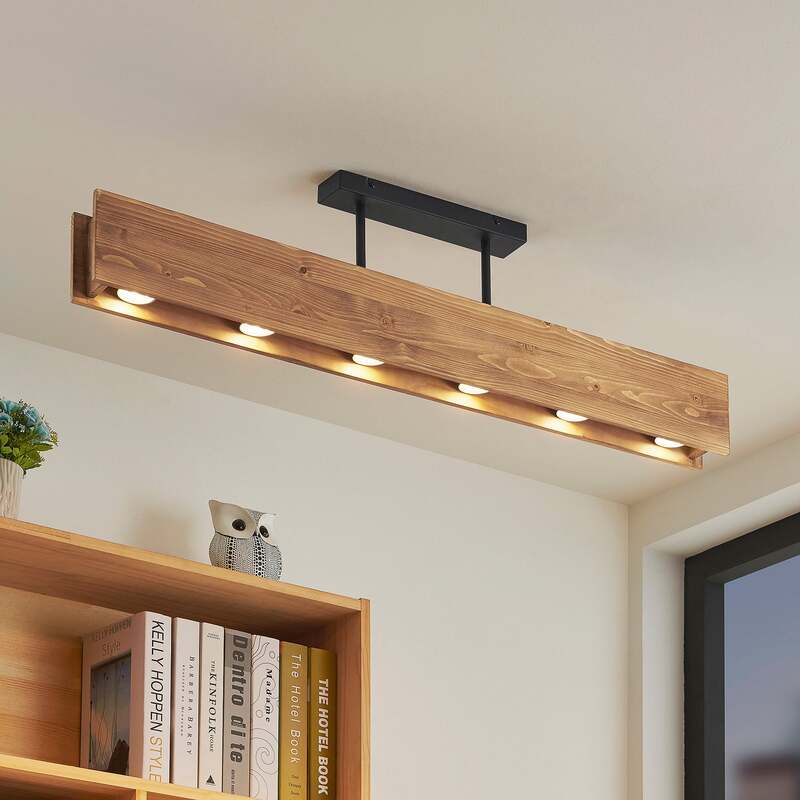 Lindby Malwin Deckenleuchte GU10 100 cm 6-flg Kiefernholz dunkel lasiert - 4251911747232