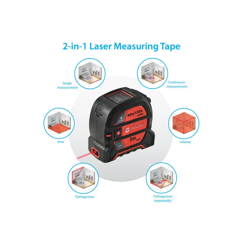TOOLCRAFT 2 in 1 Laser-Entfernungsmesser maximal 40 m Maßband Entfernungsmesser - 4064161259000