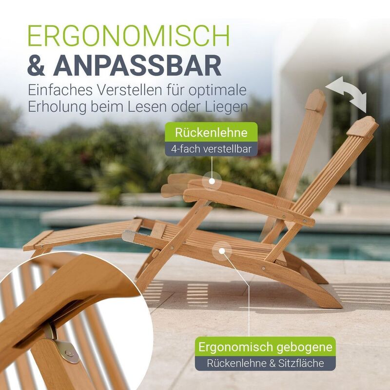 Gartenliege klappbar Evia Sonnenliege wetterfest Holz ergonomisch verstellbar - 4262437187464