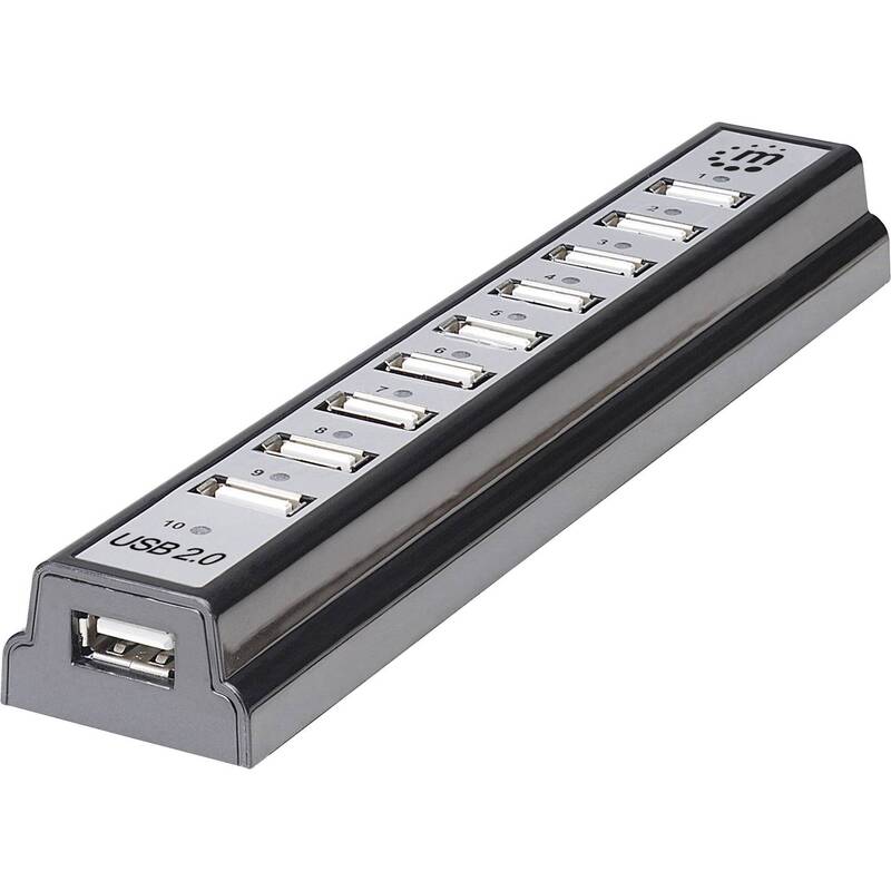 Manhattan 161572 10-Port Hi-Speed USB 2.0 Desktop Hub - 0766623161572