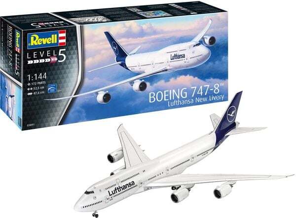 Revell Flugmodell Bausatz Boeing 747-8 Lufthansa "New Livery" 1:144 172 Teile - 4009803038919