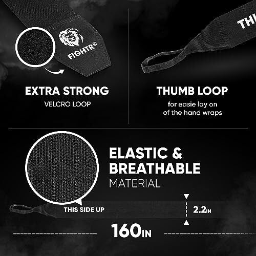 FIGHTR Premium Boxing Hand Wraps for Max. Stability and Protection | 4m Semi Elastic Boxing Gloves with Thumb Loop for Boxing, MMA, Mauy Thai - - 4270000632143