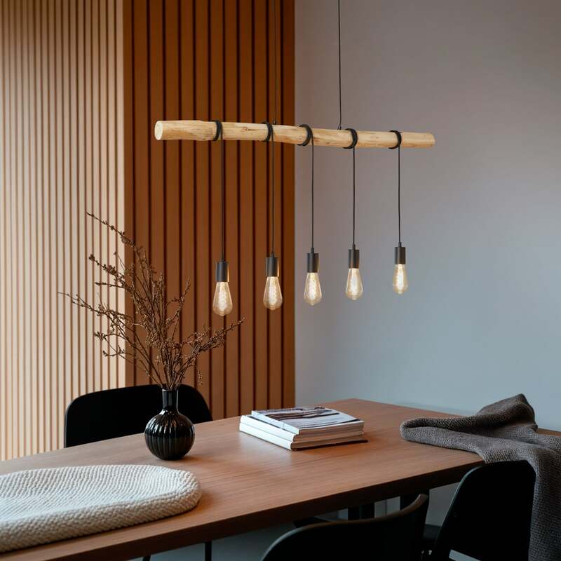 Lindby Hängeleuchte Rom 5-flg LED Pendelleuchte Lampe dimmbar schwarz 116cm - 4251096581171