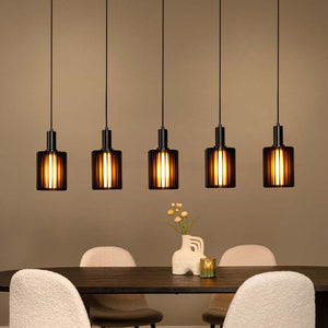 B-Ware Lucide Pendellampe Hängeleuchte Lambres 5-flg dimmbar schwarz 164cm Glas Metall
