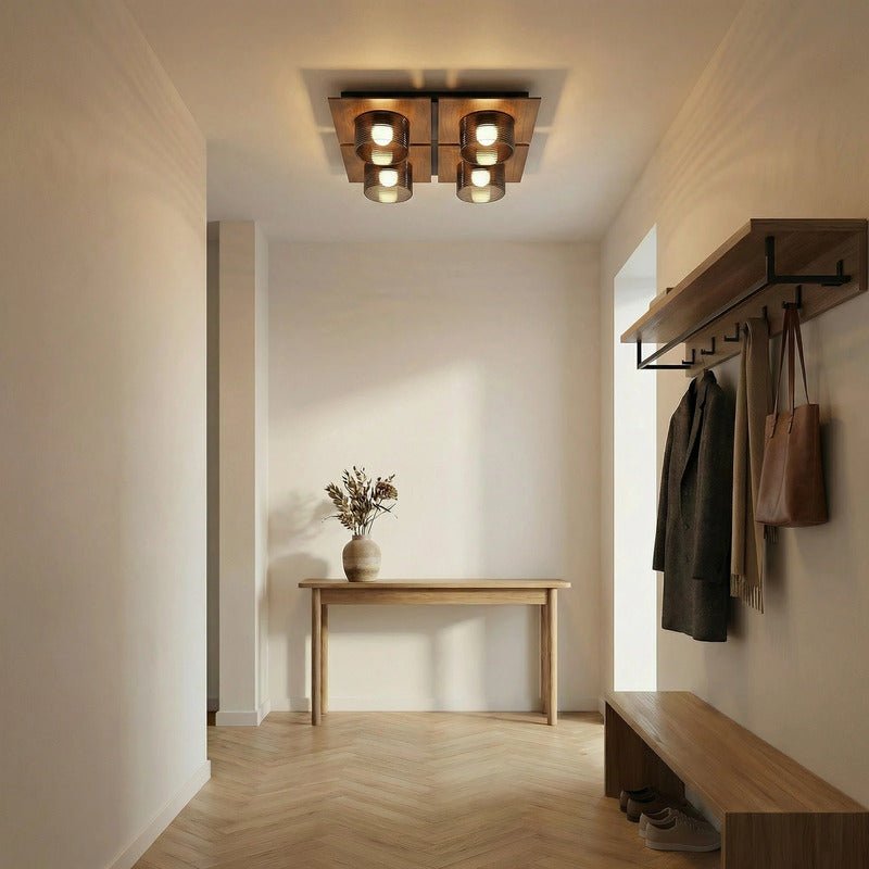 Lucande Deckenleuchte LED Lampe eckig 42cm walnuss rauchgrau Glas 30W 920lm - 4255830911156