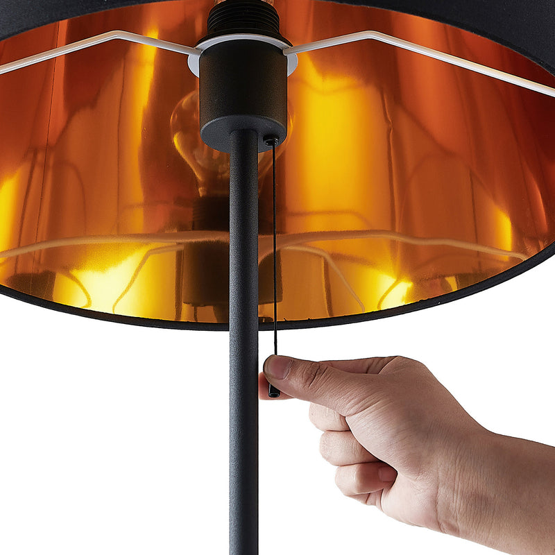 Lindby Stehlampe Efalia LED Leselampe schwarz-gold Textil 175cm mit Schalter - 4251911741278