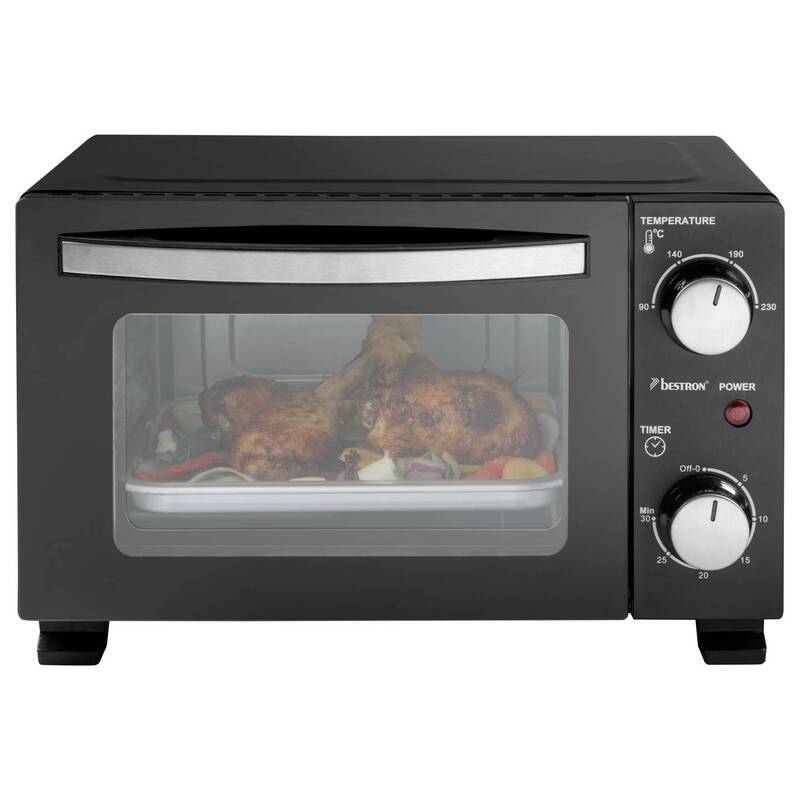 Bestron Mini-Backofen 10l Grillfunktion 800W Elektro schwarz kompakt 230°C - 8712184066612