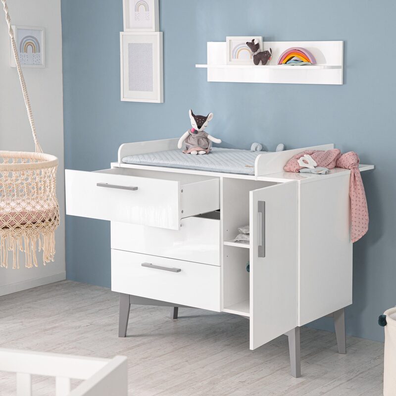 roba Wickelkommode Kommode Mika weiß 3 Schubladen Tür Babyzimmer 103x117,5x78735 - 4005317327464
