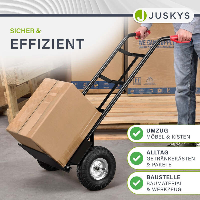 Sackkarre Basic klappbar schwarz mit roten Griffen große Lufträder 100kg 118cm - 4260565522515