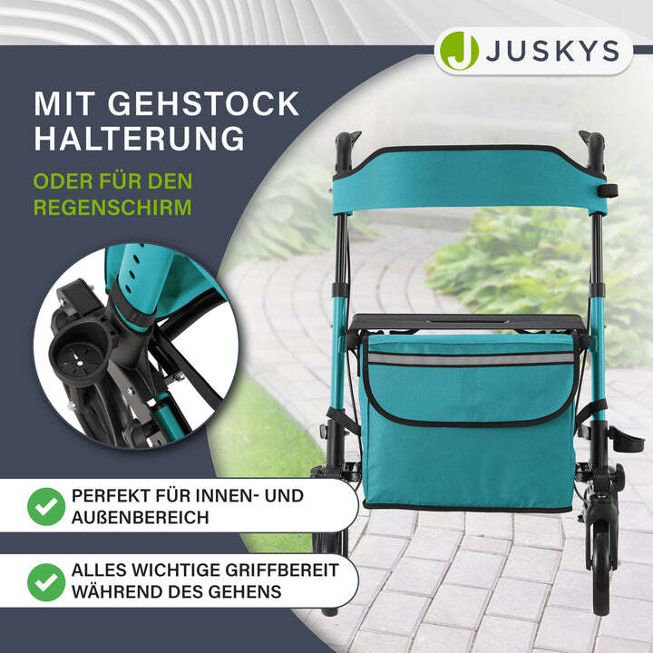 Aluminium Rollator Vital klappbar Gehhilfe mit Sitz und Tasche Petrol Blau - 4260565522706