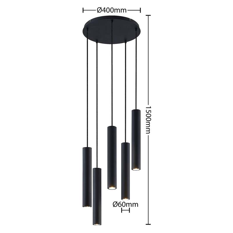 Lindby Hängeleuchte Sanad LED Pendelleuchte Lampe dimmbar schwarz 5-flg Ø40cm - 4251911703108