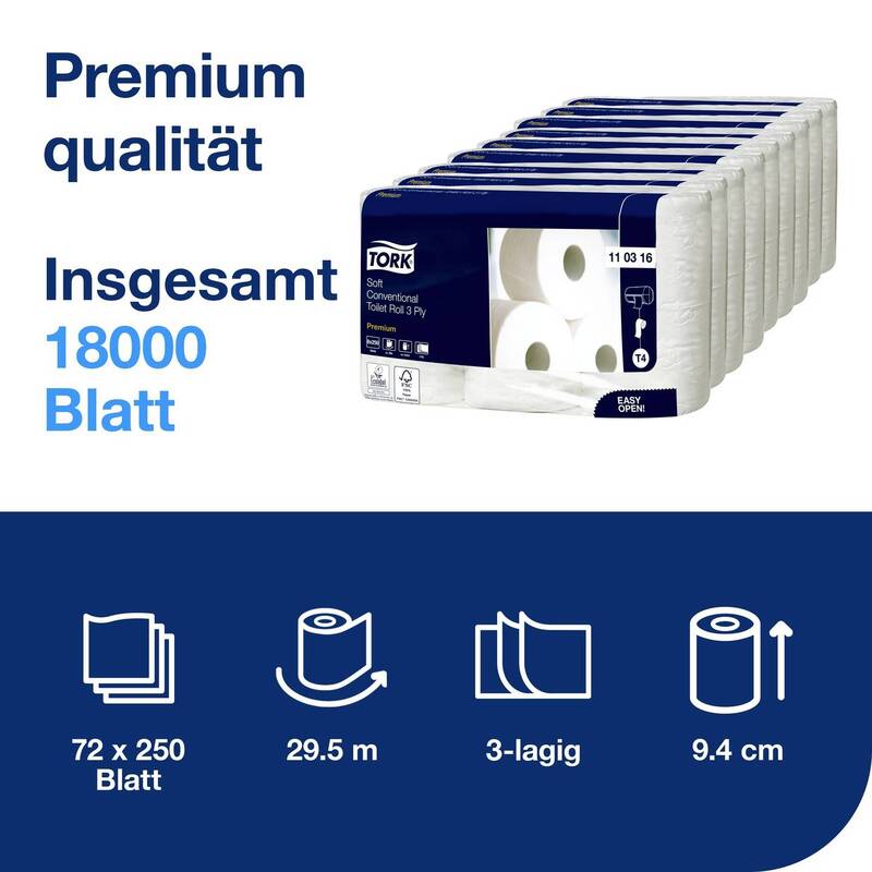 TORK Toilettenpapier T4-System 3-lagig weich 72 Rollen hochweiß Tissue 110316 - 7310791114811