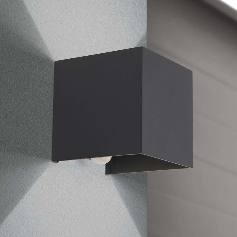 LED-Außenwandleuchte Cube-S anthrazit Metall mit Sensor 2x6W warmweiß IP54 - 9003090277162