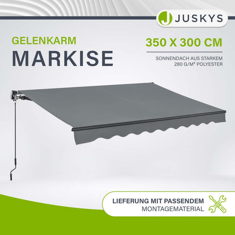 Gelenkarmmarkise 350x300cm grau Handkurbel Sonnenschutz für Terrasse Balkon - 4260565527077