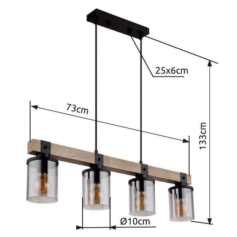 Globo Deckenleuchte Lila mit Holzbalken Hängelampe Pendelleuchte 4-flg. E27 - 9007371431724