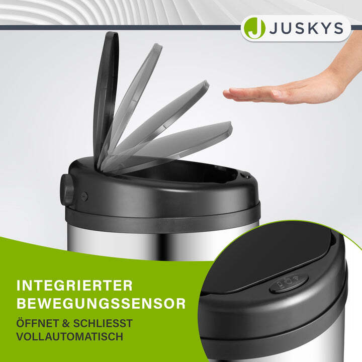 Runder Mülleimer Abfalleimer mit Sensor 30L Hygienisch Silber Automatisch - 4260565529682