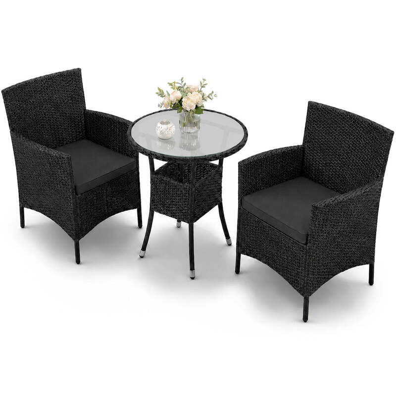 Polyrattan Balkon Set Bayamo 2 Personen Sitzgarnitur wetterfest schwarz - 4260565523918