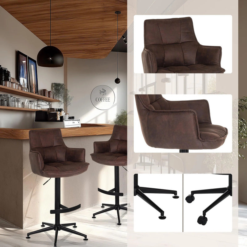 hjh LIVING Barhocker Hocker Drehstuhl Microfaser Braun mit Armlehnen SOLAO High - 4064323106630