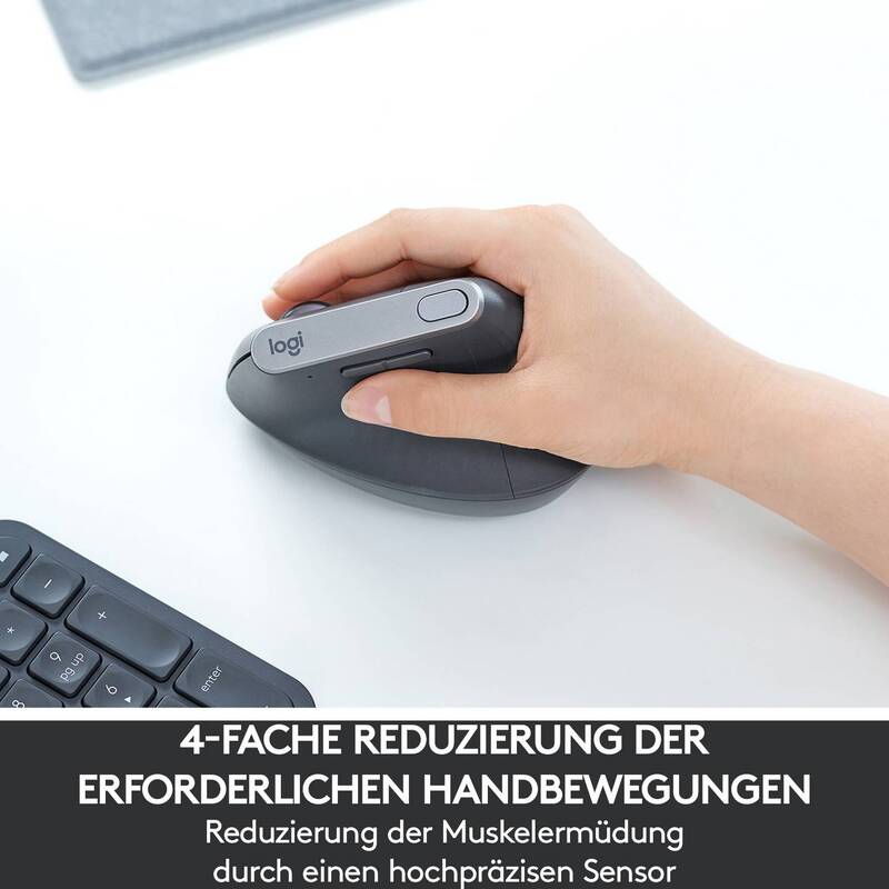 Logitech Ergonomische Maus MX Vertical Bluetooth Schwarz Silber 4 Tasten 4000dpi - 5099206081901