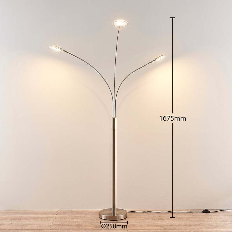 Lindby Stehlampe Anea LED Lampe Leuchte 3-flammig nickel matt 168 cm Höhe 3000 K - 4251096543186