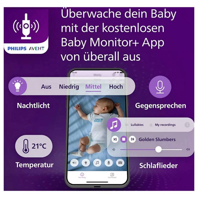 Philips Avent Babyphone Babymonitor SCD953/26 mit Gegensprechfunktion und - 8720689039536