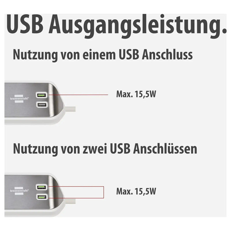 Brennenstuhl Tischsteckdose Silber 6-fach USB Schutzkontakt 2m Innenbereich 230V - 4007123672837