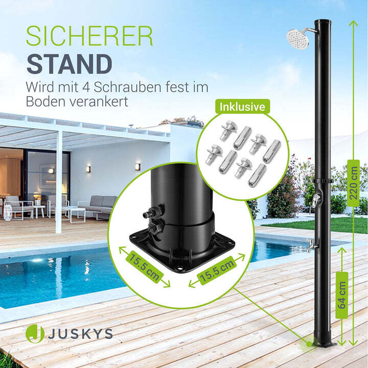 Solardusche Victoria Gartendusche mit großem Regen-Duschkopf 20l schwarz-silber - 4260565523291