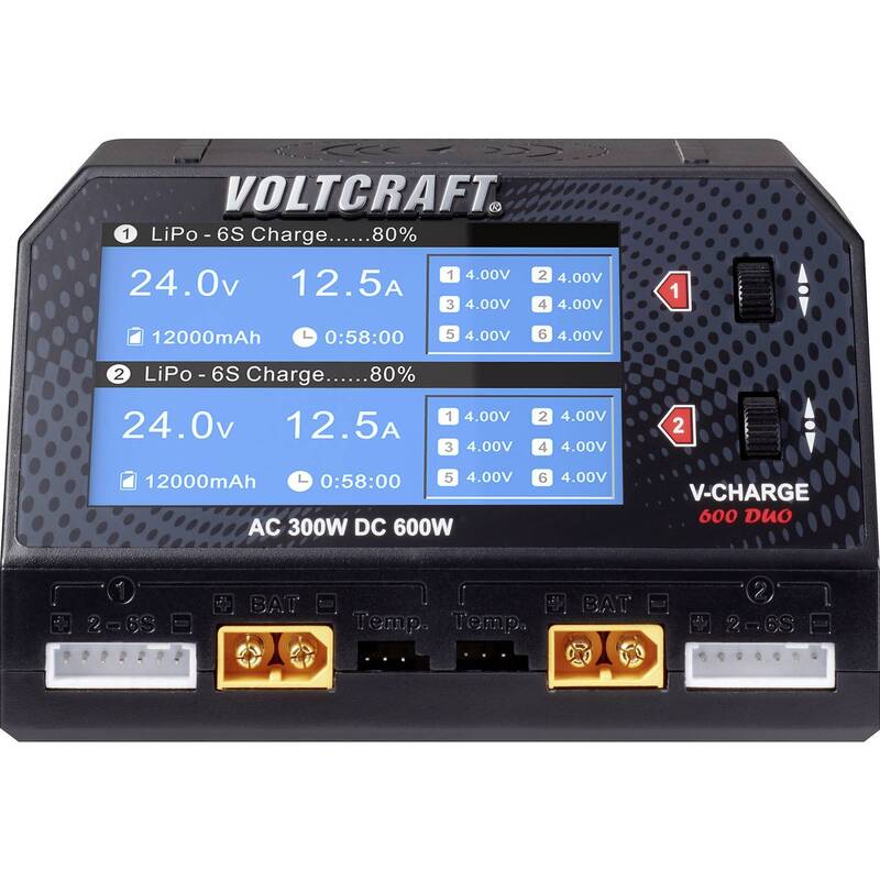 VOLTCRAFT V-Charge 600 DUO Modellbau-Ladegerät 16A LiPo LiHV LiIon LiFePO NiCd - 4053199995356